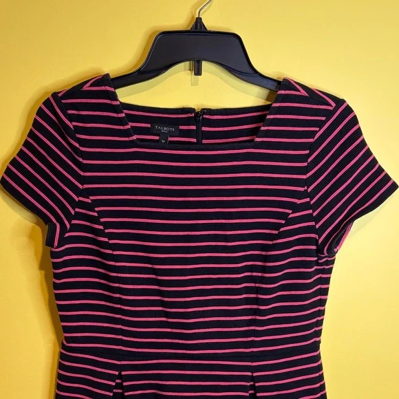 Talbots Black and Pink Striped Women's Dress Size 6 Petites - Picture 2 of 13